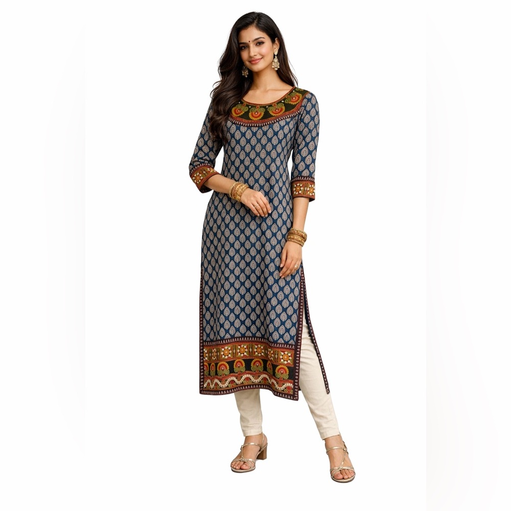 Embroidered Indian Kurta Tunic Ethnic Festival Long Top Meditation Yoga Wear Med - Picture 1 of 10